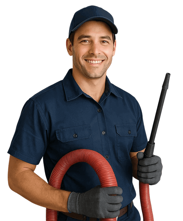 The Woodlands Air Ducts Cleaning TX technician holding HVAC tools and smiling