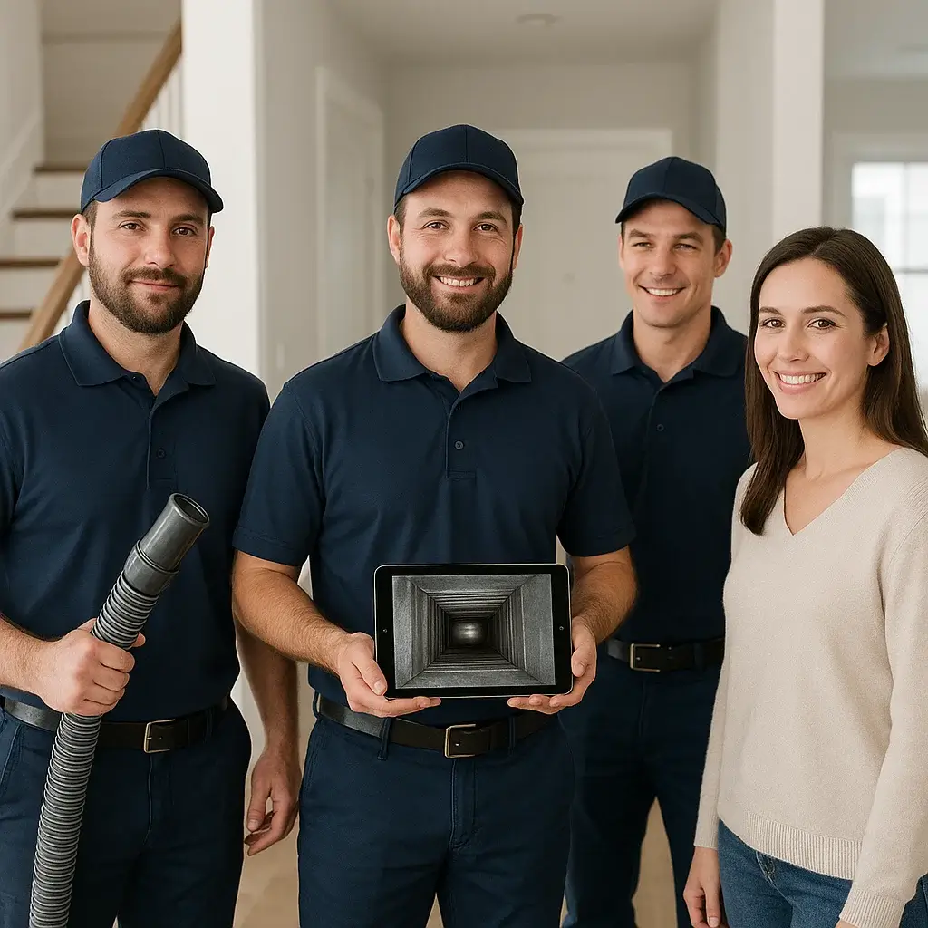 Professional team from The Woodlands Air Ducts Cleaning TX providing trusted same day air duct cleaning service in a modern home.